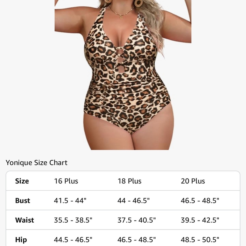 Leopard Print plus size 18w One Piece Swimsuit criss cross back adjustable nwot - Picture 5 of 12